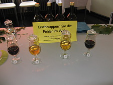 Wein in Gläsern mit verschiedenen Inhalten zum Erschnuppern von Fehlern im Wein 
